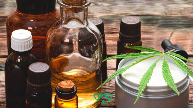 Different kinds of CBD products on a wooden table